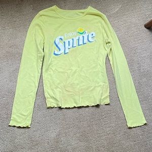 Yellow crop top with lettuce trim and sprite logo